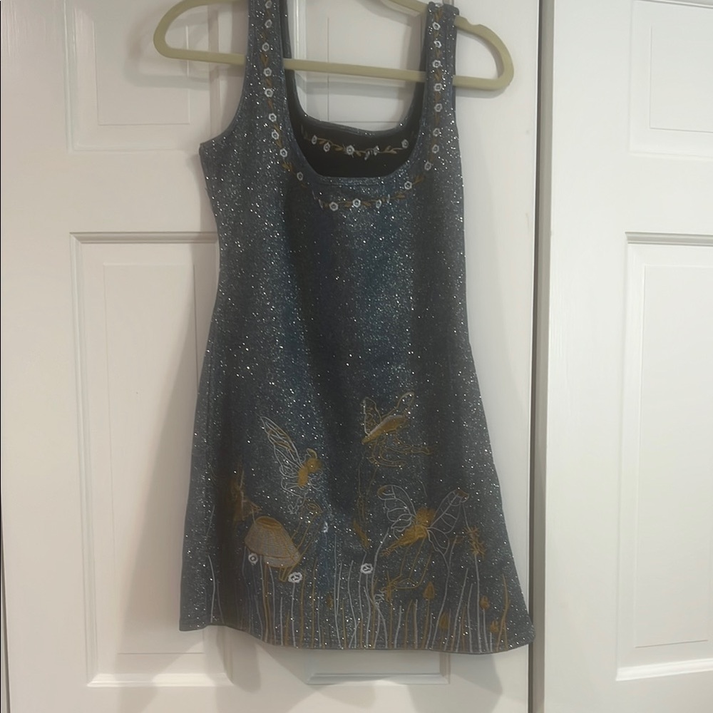 Gray and Gold Embellished Mini Sundress